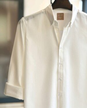 White Seersucker strip Shirt