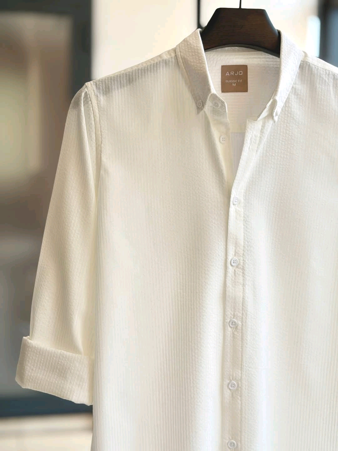 White Seersucker strip Shirt